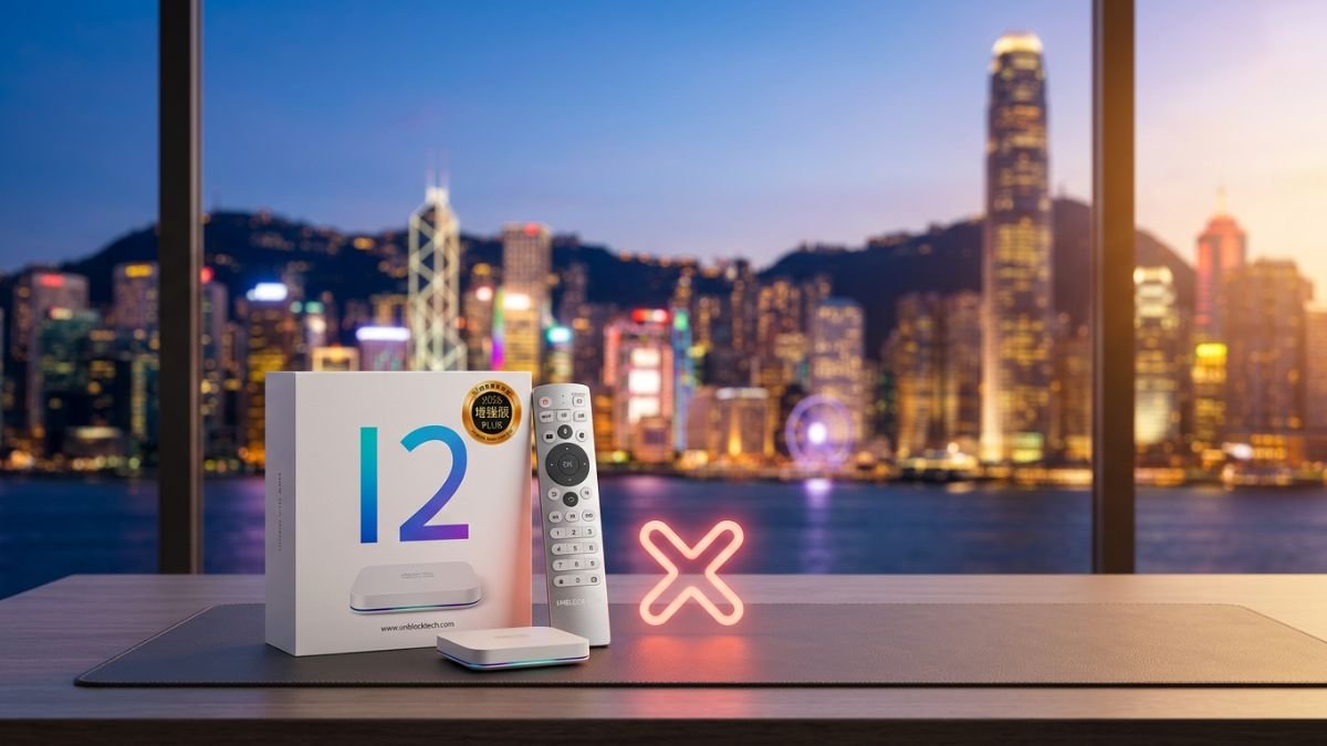 安博盒子UBOX香港無法使用示意圖與香港天際線背景